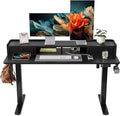 YIHAYO Electric Standing Desk with Drawers, 55 x 24 Inches Adjustable Desk with Storage Shelf, Stand Up Desk with Splice Board, Computer Table for Home Office, Black Frame/Black Top