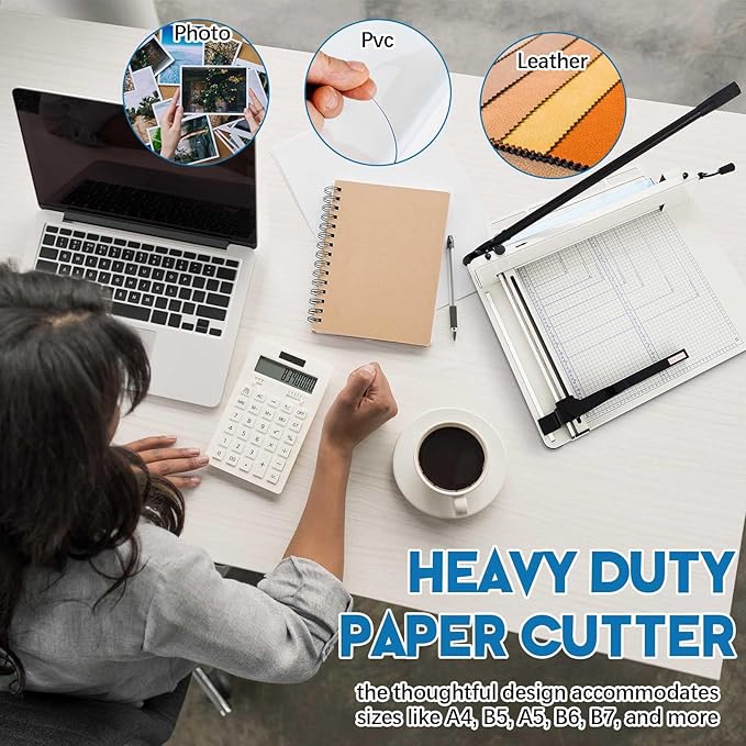 17 Inch A3 Guillotine Paper Cutter Heavy Duty Paper Cutter 400 Sheet Capacity Stack Cards Trimmer Steel Slicer with Metal Base for Cards Leather Office Home School (White)