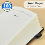 PERCUN Lined Journal Notebook for Men & Women, 160 Pages College Ruled Journal for Writing, A5 Hardcover Leather Notebooks for Work, School, Business, Travel, Daily Diary 5.9" x 8.5" (Black)