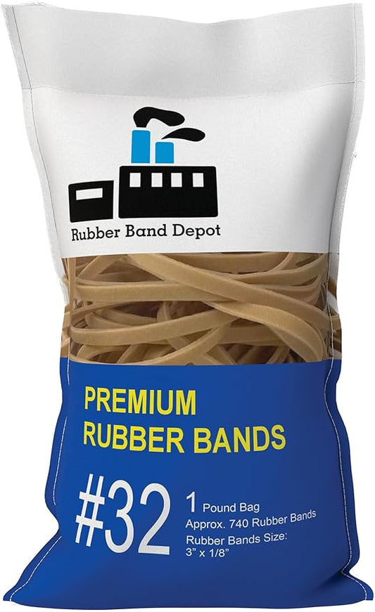 3" x 1/8'' - Size #32 - Rubber Band Depot - Everyday Rubber Bands, Business Bands - Approximately 740 Per Bag - 1 Pound Bag