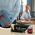Personalized Name Plate for Desk, Custom Acrylic Desk Name Sign, Office Appreciation Gifts for Women Men Coworkers Boss Teacher Employee (Flower)
