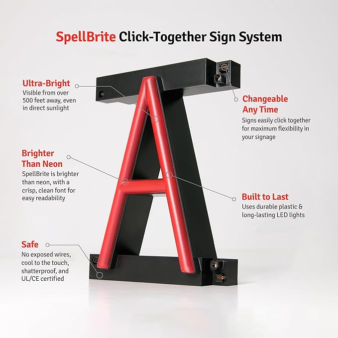 SpellBrite KITCHEN Sign | Directional Sign with Neon Look, Red LED Light Source | 25.1" x 6.3"