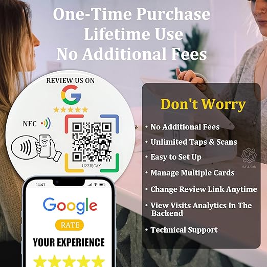 Epoxy Sticky Card with NFC Chip & QR Code - Compatible with Google Business Page for Customer Reviews, Boost Business Reviews, Essential for Small Businesses, No App, No Monthly Fee (Black-1 Card)