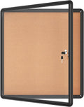 Mifuro 28"x26" Enclosed Bulletin Board, Lockable Weather-Resistant Aluminum Cork Noticeboard for School & Office, Black Frame w/Cork