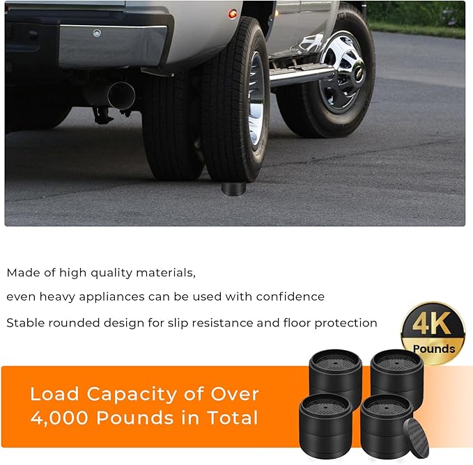 Furniture Risers Bed Risers Heavy Duty 1 inch, 2 inch, 3 inch, 4 inch Round Adjustable Bed Lifts Riser for Desk Legs Table Couch Sofa Chair Refrigerator Washing Machine (1+1+1+1 Inch, Black, 4 Pack )