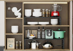 Jojocross Expandable Cabinet Shelf Organizer Storage Spice Rack Shelves for Kitchen Stackable Adjustable Pantry Cupboard Bathroom Countertop Desktop(2Packs/Black/Large-with Hole)
