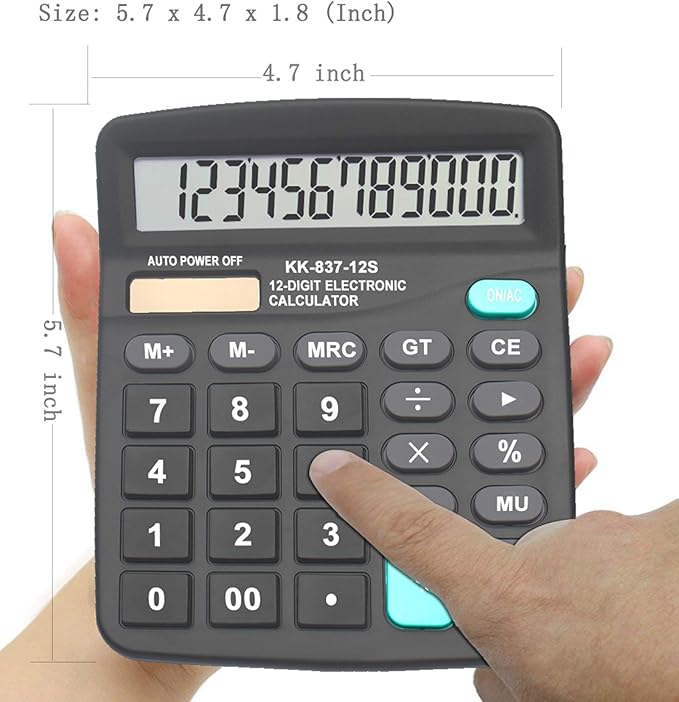 Calculators, BESTWYA 12-Digit Dual Power Handheld Desktop Calculator with Large LCD Display Big Sensitive Button (Black, Pack of 6)