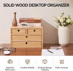 Kirigen Natural Wood Desktop Organizers with Drawers - Home Workspace Office Supplies Wooden Storage Box Shelf Case - Hold Makeup Box (NA, 3-Layer &4 Drawers)