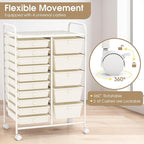 DORTALA 15-Drawer Rolling Storage Cart with Drawers, Rolling Utility Cart w/Removable Drawers & Universal Wheels, Tools Scrapbook Paper Organizer for School, Office, Home, Classroom (Ivory)