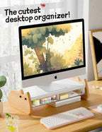 AFOOYO Monitor Stand Riser,Wooden & MDF Computer Desktop Stand with Acrylic Drawer,Laptop Stand Riser Holder ,Table Holder Desk Organizer Storage Stand for Laptop,Printer,TV,15.7 inch,Cute Cat