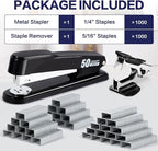 Deli Stapler Heavy Duty, Full Strip Staplers for Desk with 2000 Staples and Staple Remover, 50 Sheet Capacity, No Jam, Non-Slip Office Stapler with Staples for Office, Classroom, Black