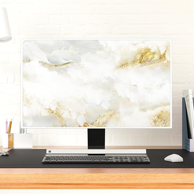 Baocicco White Gold Waterproof TV Display Screen Cover with Abstract Texture Marble Design 65 Inch Television Covers Sleeve Compatible with LCD LED PC Desktop and Home Hanging TV