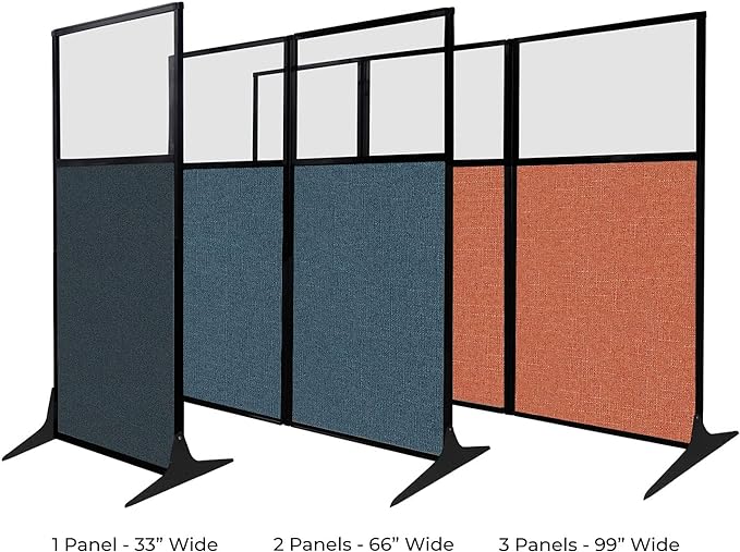 Versare Workstation Partition | Portable Wall Divider | Modern Office Cubicle | Free Standing Privacy Screen | Flexible Work Space | 66" x 70" Red Fabric Panels