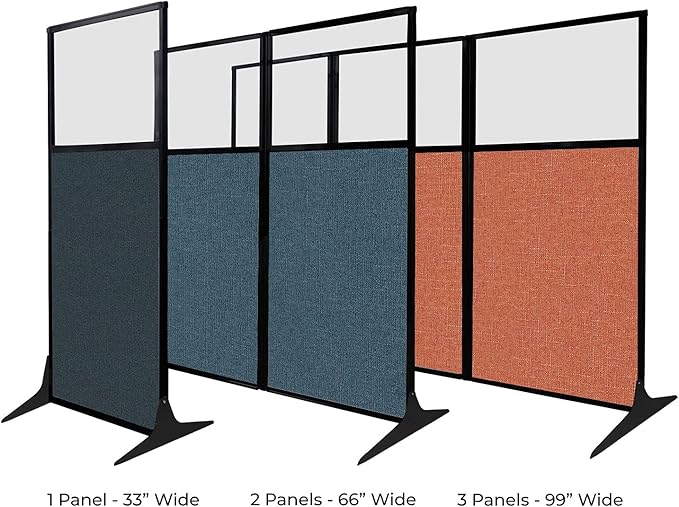 Versare Workstation Partition | Portable Wall Divider | Modern Office Cubicle | Free Standing Privacy Screen | Flexible Work Space | 99" x 70" W/Window, Navy Blue Fabric Panels