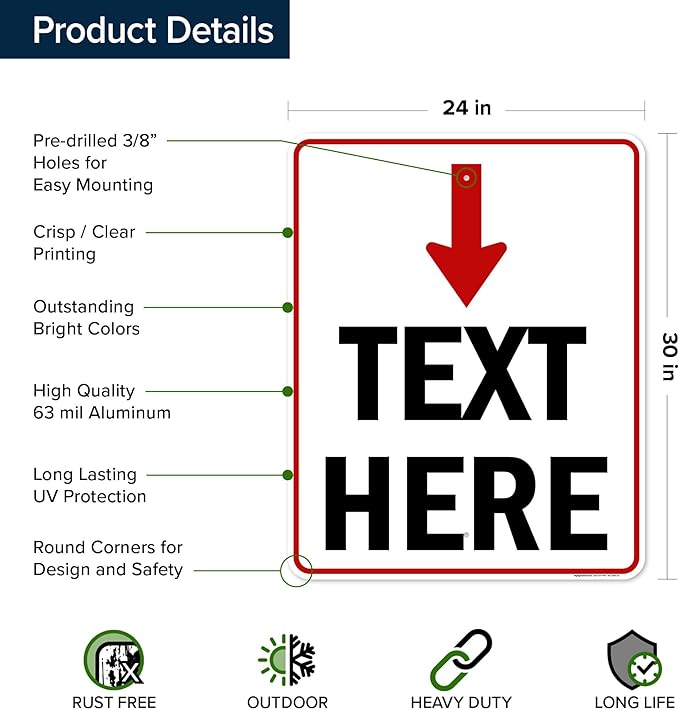 Custom Arrow,Custom Directional Sign, Arrow Down Sign, 24x30 Inches, Rust Free .063 Aluminum, Fade Resistant, Made in USA by My Sign Center