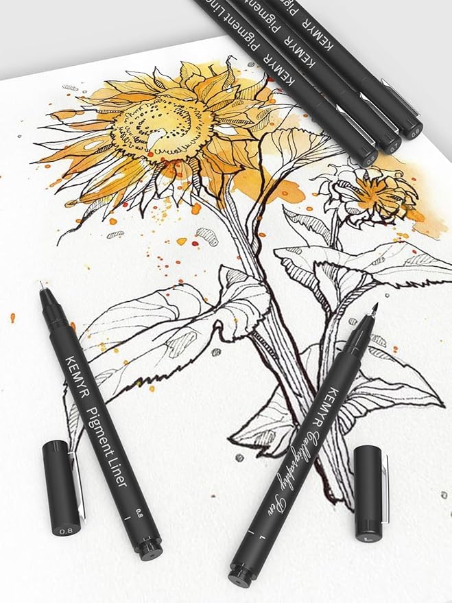 4 Micro Fine liner Drawing Art Pens Calligraphy Pens: XS-L Size Black Art supplies Waterproof Archival Black Ink Markers For Artists,Use for Professional Watercolor,Sketching