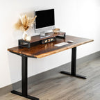Standing Desk with Monitor Stand – Walnut Solid Wood Desk, Natural Live Edge, Adjustable Height Dual Motor, Sit Stand for Home Office (Black, W48 x D27)