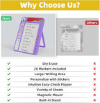 Magnetic Chore Chart for Kids, ADHD Task Tracker Easy-Check Routine Dry Erase Board, to-Do List Planning Tool with Stand for Fridge/Desk/Home/School, 6 Reusable Sheets, 2 Markers Purple