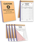 Custom Carbonless Invoice Book with Logo, Personalized Cover & Inner Pages, 2 Part NCR Receipt & Work Order Forms, Easy Tear, Writing Shield for Small Business (2-Part [White/Red], 11.8x8.3INCH)