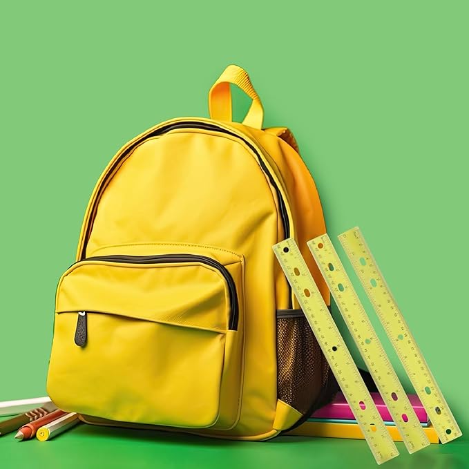 28 Pack Plastic Ruler 12 Inch Transparent Rulers - Metric Bulk for Kids School Office Classroom, Yellow
