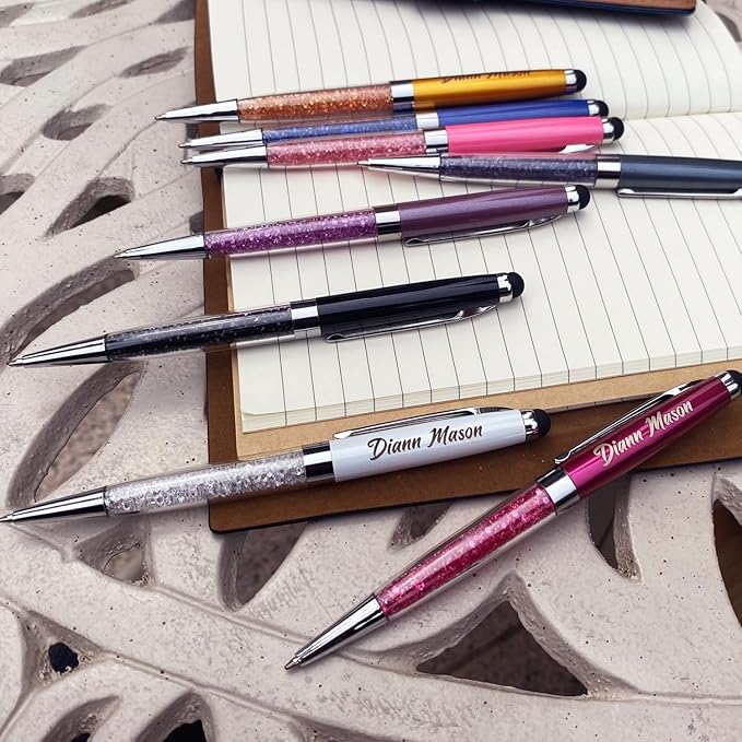Personalized Ballpoint Pens with Stylus Tip - FREE PERSONALIZATION, Customized with Your Name, Text, Message for Graduation, Anniversaries 12pcs/Pack