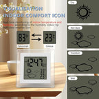 VOILEIPAGI Small Clock Digital Battery Operated Alarm Clock with Auto Backlight, Indoor Temperature Humidity, 12/24H, Date, Travel Alarm Clock Desk Clock Small Clock for Shelf (Battery Included)