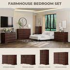 VVFLU Farmhouse 6 Drawer Dresser for Bedroom, 54" Wide Wood Dresser with Natural Texture, Rustic Chest of Drawers for Bedroom with Vintage Metal Hands, for Living Room, Hallway, Cherry
