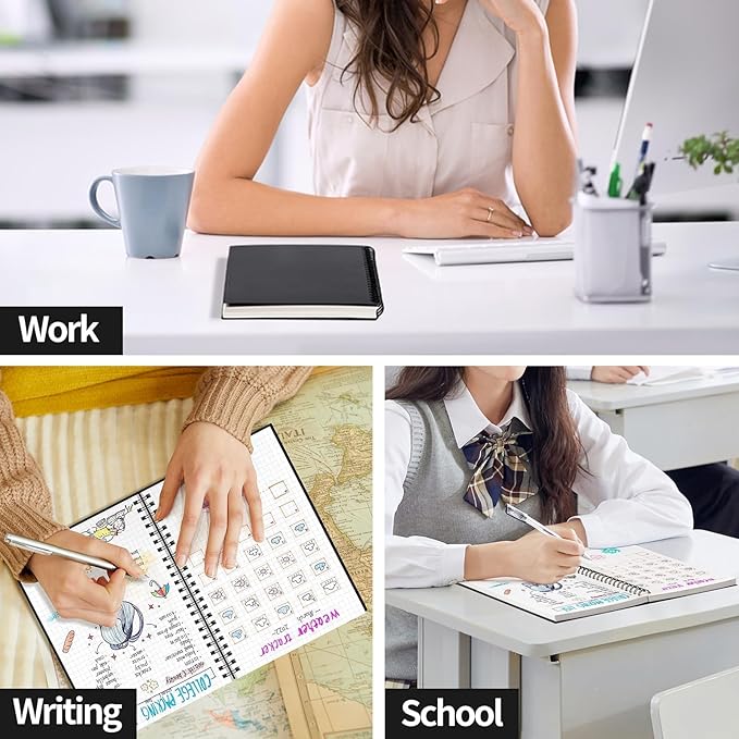 AHGXG Graph Paper Notebook - Spiral Notebook 8.5" x 11", A4 Large Graph Notebook, 100 gsm Thick Grid Paper, Waterproof Plastic Cover Journals for School Writing Engineering Math, Black