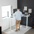 VIVO Electric Corner 63 x 55 inch L-Shaped Standing Desk, Memory Height Adjustment, White Top White Frame, DESK-E3CTW