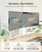 monTEK Dual Monitor Arm, Mechanical Spring Monitor Arm for 17-35" Screens, Adjustable Monitor Desk Mount Each Holds up to 24.2 lbs with C Clamp/Grommet Desk Mount, VESA 75/100mm, MA1011WH-D