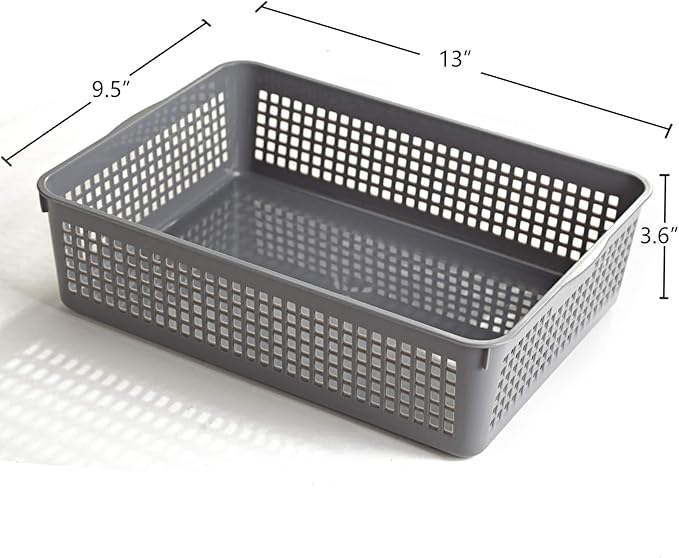 A4 Size Plastic Paper Storage Trays,Desktop File Organizer Baskets,6-Packs (Grey)