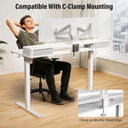 Kingant 55 x 24 Inch Electric Standing Desk with Dual Drawers, Height Adjustable Sit to Stand Computer Desk with Storage Shelf and C-Clamp Mount Compatibility for Home Office, White