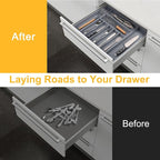 oridom Large Premium Bamboo Silverware Organizer - Expandable Drawer Organizer & Utensil Organizer - 17"x19.7" Cutlery Tray with Dividers for Kitchen Utensils and Flatware (7-9 Slots) (Grey)