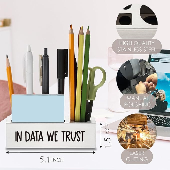 In Data We Trust Pen Holder, Data Analyst Scientist Graduation Gifts Desk Decor Stainless Steel Pencil Holders WCC60