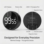Rechargeable Magnetic Kitchen Timer, LED Countdown/Count-Up Timer, Supports USB-C Charging, with Loud Alarm, 3 Preset Quick Times (5/15/25m), Perfect for Kitchen Cooking, Studying, and Fitness