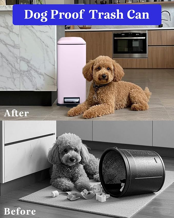 JM.YIPENG 17L Rubbish Bin, Pedal Bin with Lid and Foot Pedal with Inner Bucket, Rectangular Pedal Bin for Living Room, Office, Pink