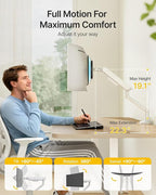 monTEK Single Monitor Arm, Mechanical Spring Monitor Arm for 17-40" Ultrawide Screens, Adjustable Monitors Desk Mount Holds up to 24.2 lbs with C Clamp/Grommet Desk Mount, VESA 75/100mm, MA1011WH
