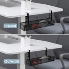 Under Desk Cable Management Tray, Cable Management Under Desk No Drill, Wire Management Tray with Clamp, Cord Organizer for Home Office, Black
