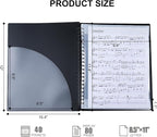 Piano Sheet Music Folder Organizer: 40 Plastic Sleeves Display 80 Pages Spiral Music Binder Organizer - Size Letter 8.5 x 11 Storage Folder for Choral Band Orchestra Choir (Black)