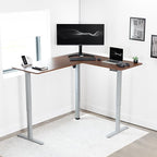 VIVO Electric Corner 63 x 55 inch L-Shaped Standing Desk, Memory Height Adjustment, Dark Walnut Top Gray Frame, DESK-E3CTGD