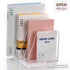 SANRUI Acrylic File Organizer, Compact Desk Organizer for Folders, Binders, Notebooks, Envelopes, Vertical Binder Storage Organizer, 4 Section Bookshelf for School Home Office Organization