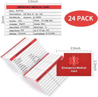 24 Pack Red Emergency Medical ID Wallet - Pocket Size, Medication List, Caretaker Cards