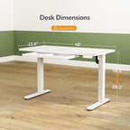 INNOVAR Glass Standing Desk with Drawers, 48 x 24 Inches Electric Height Adjustable Desk, Tempered Glass Top Stand Up Desks for Home and Office, White