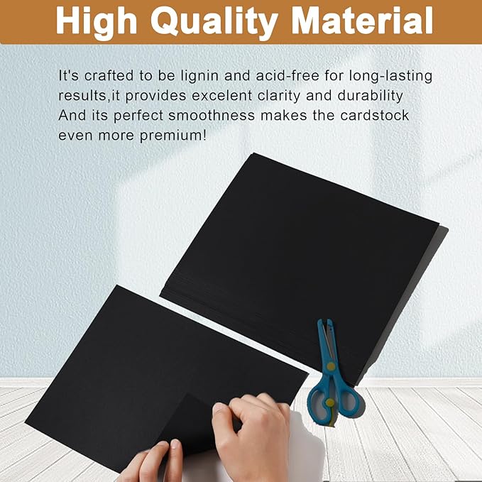 Silunkia 100 Sheets Black Cardstock 8.5 x 11 Printer Paper, 75lb Heavyweight Paper Card Stock for Halloween, DIY Cards Making, Birthday Decorations, Invitations, Thank You Cards