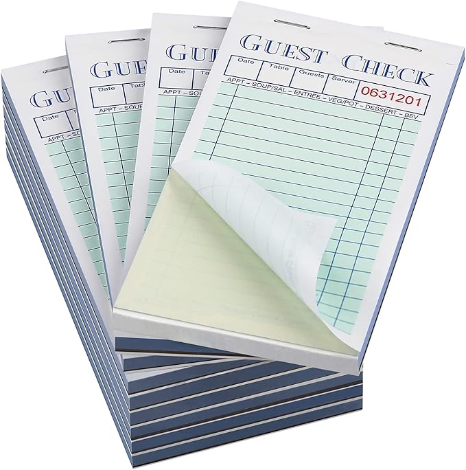 Batrical Guest Checks Server Note Pads 1000 Sheets With Carbonless Copy Paper for Restaurants (20 Books) 3.5" x 6.75" Per Ticket Book