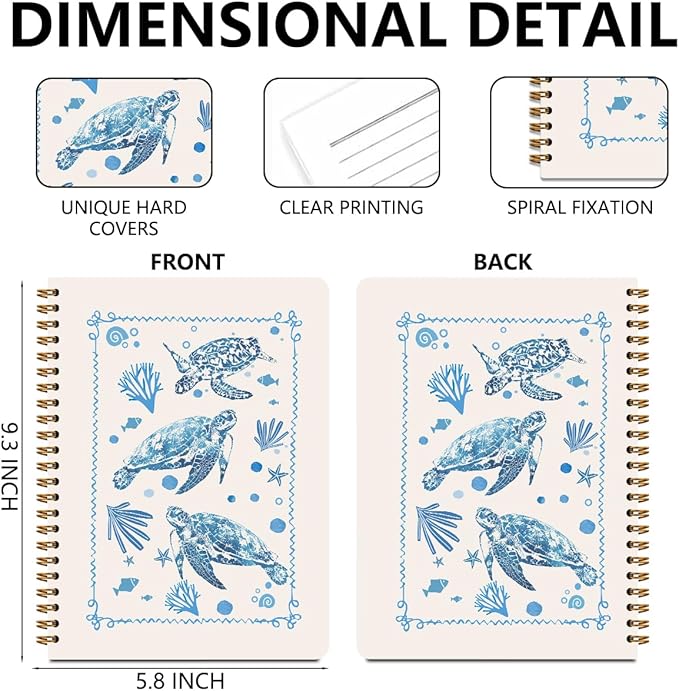 2 Pcs Sea Turtle Spiral Notebooks for Work, A5(8.3x5.8inch) Composition Notebook College Ruled Note Book, Blue Coral Notepads Lined Travel Journal for Writing, Cute Diary Sea Turtle Gifts for Women