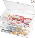 ZEXALOR Pack of 2 Clear Storage Bins with Lids, Small Storage Containers Boxes with Lids, Dresser Organizer, Tea Bag Organizer, Freezer Bin, Plastic Drawer Organizers (10.6×6.1×2.3“)