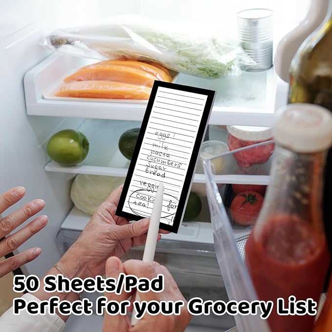 4 Pack Magnetic Note Pad for Fridge with Pen Holder, Totally 200 Sheets Magnetic To Do List, Shopping List, Grocery List, Memo Pads for Refrigerator（Black Border）