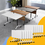 Conference Table Flip Top Mobile Conference Room Tables,Folding Conference Table with Wheels,Large Meeting Training Seminar Table Saving Space for Office Classroom (12, White, 55.1'')