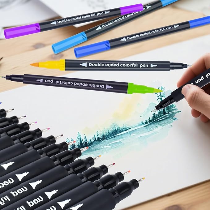60 Colored Dual Markers Brush Pens, Fine Point Art Marker, Double Tip Colored Pen for Adult Coloring Books, Sketching, Drawing